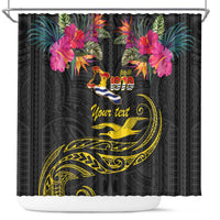 Kiribati Independence Day Personalised Shower Curtain Gold Frigatebird with Polynesian Pattern