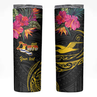 Kiribati Independence Day Personalised Skinny Tumbler Gold Frigatebird with Polynesian Pattern