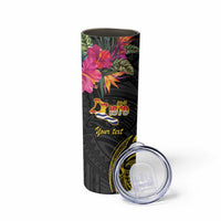 Kiribati Independence Day Personalised Skinny Tumbler Gold Frigatebird with Polynesian Pattern