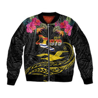 Kiribati Independence Day Personalised Sleeve Zip Bomber Jacket Gold Frigatebird with Polynesian Pattern