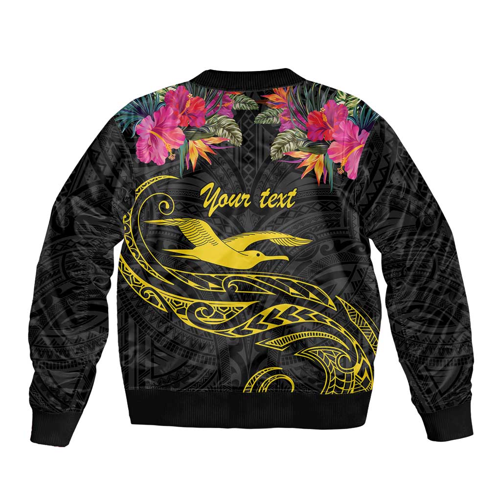Kiribati Independence Day Personalised Sleeve Zip Bomber Jacket Gold Frigatebird with Polynesian Pattern