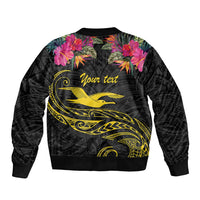 Kiribati Independence Day Personalised Sleeve Zip Bomber Jacket Gold Frigatebird with Polynesian Pattern