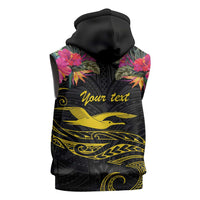 Kiribati Independence Day Personalised Sleeveless Zip Hoodie Gold Frigatebird with Polynesian Pattern - Polynesian Pride