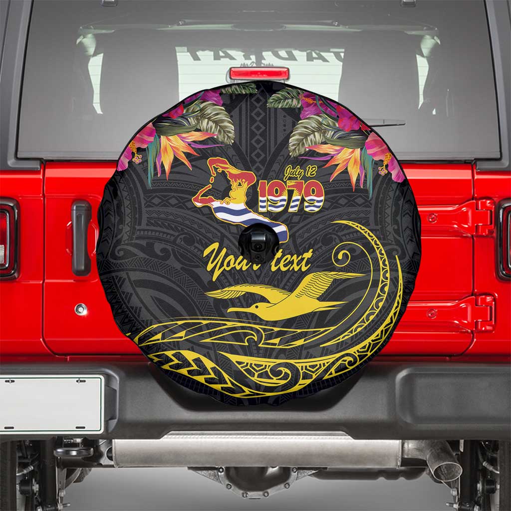 Kiribati Independence Day Personalised Spare Tire Cover Gold Frigatebird with Polynesian Pattern