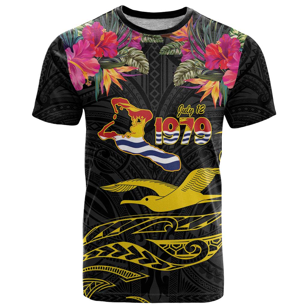 Kiribati Independence Day Personalised T Shirt Gold Frigatebird with Polynesian Pattern