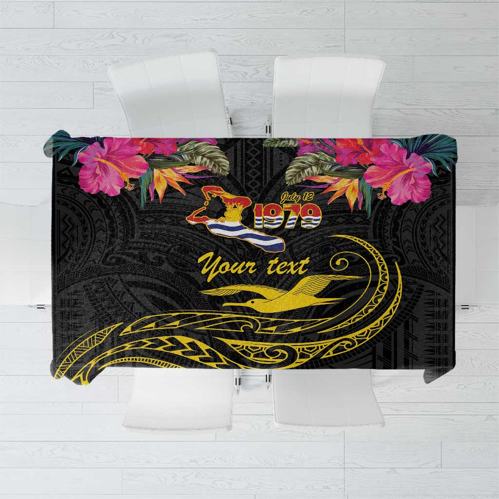 Kiribati Independence Day Personalised Tablecloth Gold Frigatebird with Polynesian Pattern