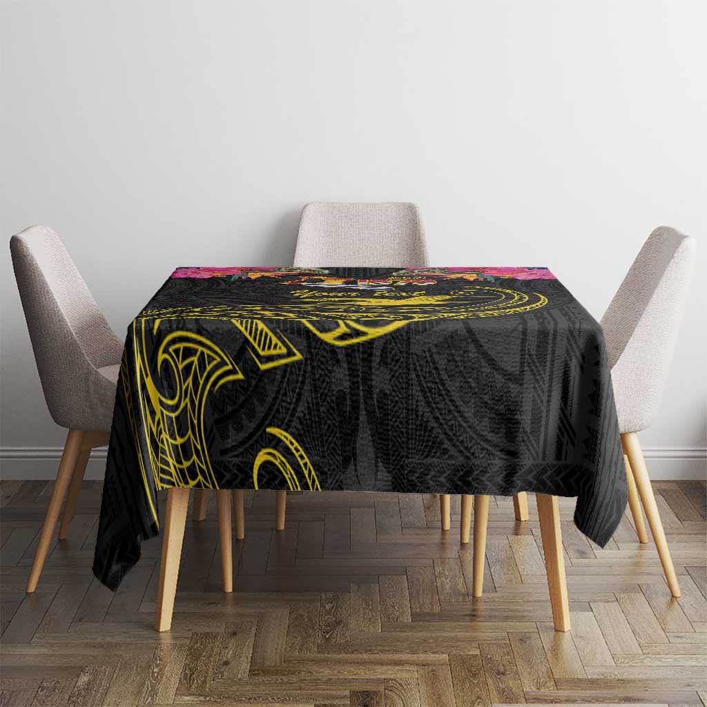 Kiribati Independence Day Personalised Tablecloth Gold Frigatebird with Polynesian Pattern