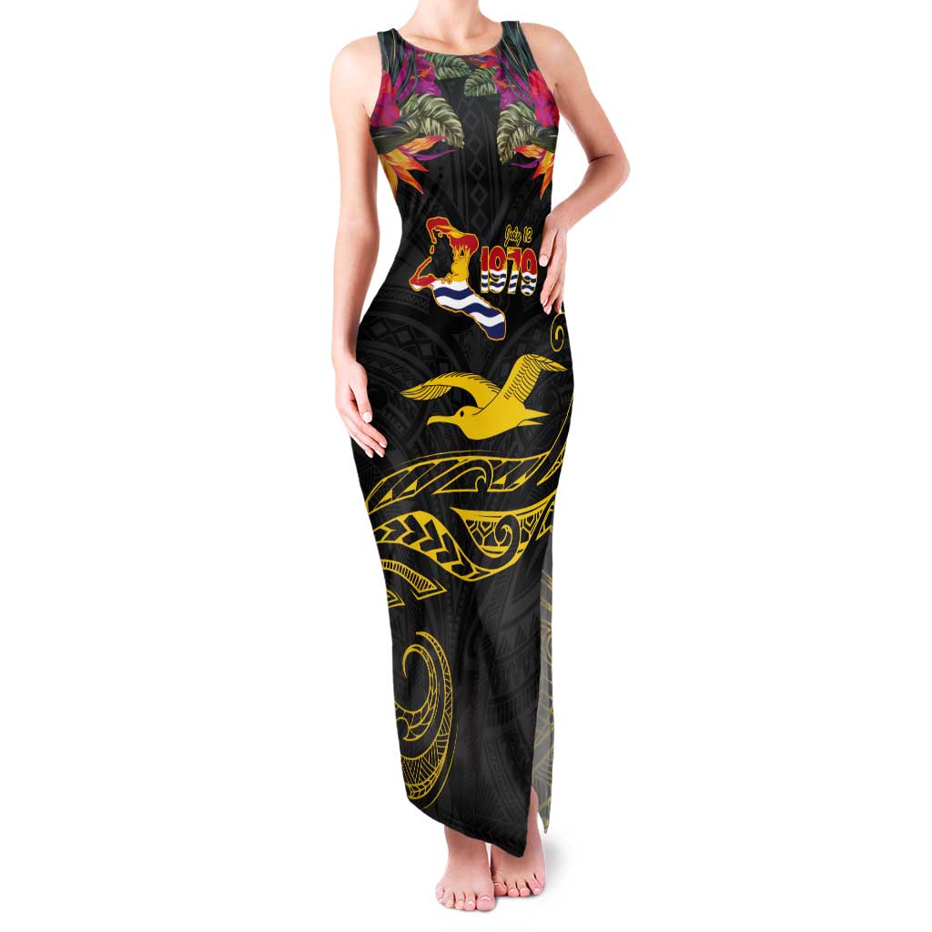 Kiribati Independence Day Personalised Tank Maxi Dress Gold Frigatebird with Polynesian Pattern