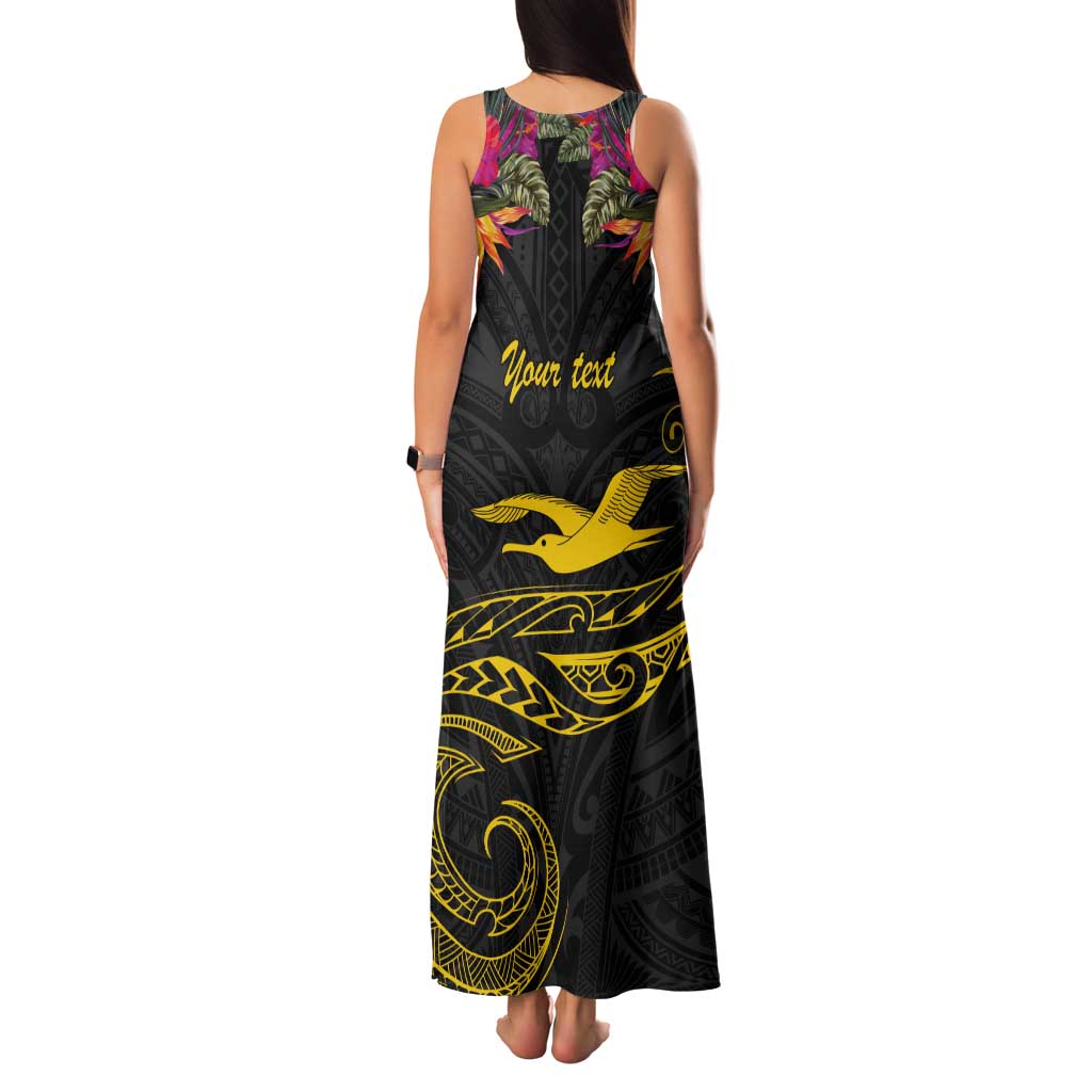 Kiribati Independence Day Personalised Tank Maxi Dress Gold Frigatebird with Polynesian Pattern
