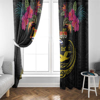 Kiribati Independence Day Personalised Window Curtain Gold Frigatebird with Polynesian Pattern