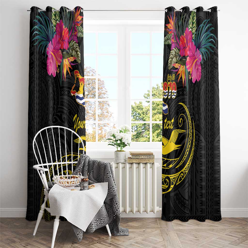 Kiribati Independence Day Personalised Window Curtain Gold Frigatebird with Polynesian Pattern