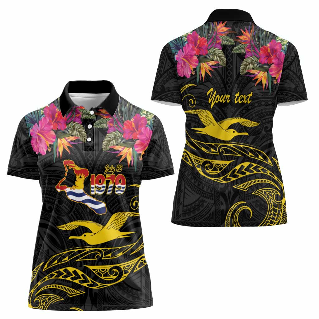 Kiribati Independence Day Personalised Women Polo Shirt Gold Frigatebird with Polynesian Pattern