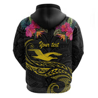 Kiribati Independence Day Personalised Zip Hoodie Gold Frigatebird with Polynesian Pattern