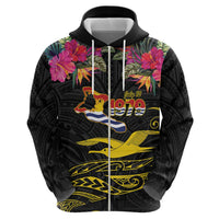 Kiribati Independence Day Personalised Zip Hoodie Gold Frigatebird with Polynesian Pattern