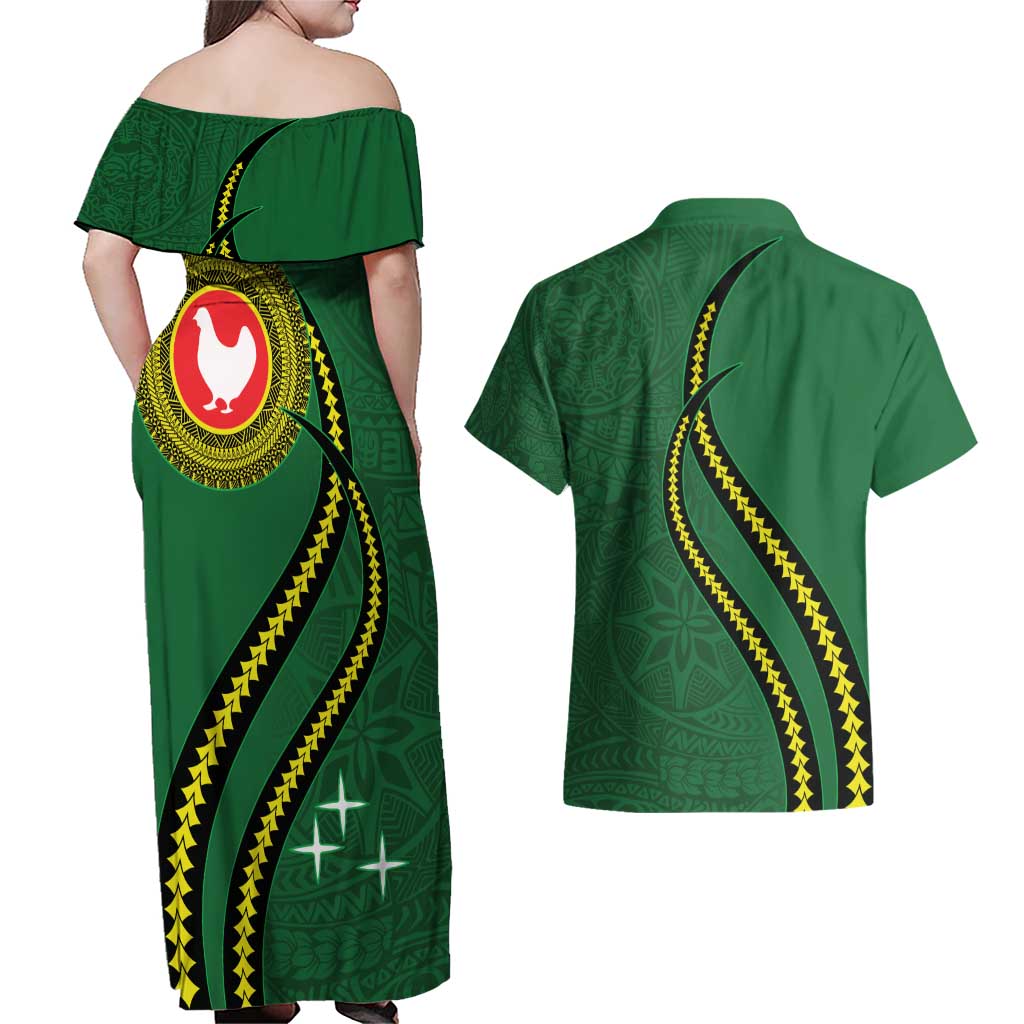 Manua Islands Polynesian Style Couples Matching Off Shoulder Maxi Dress and Hawaiian Shirt LT9 - Polynesian Pride