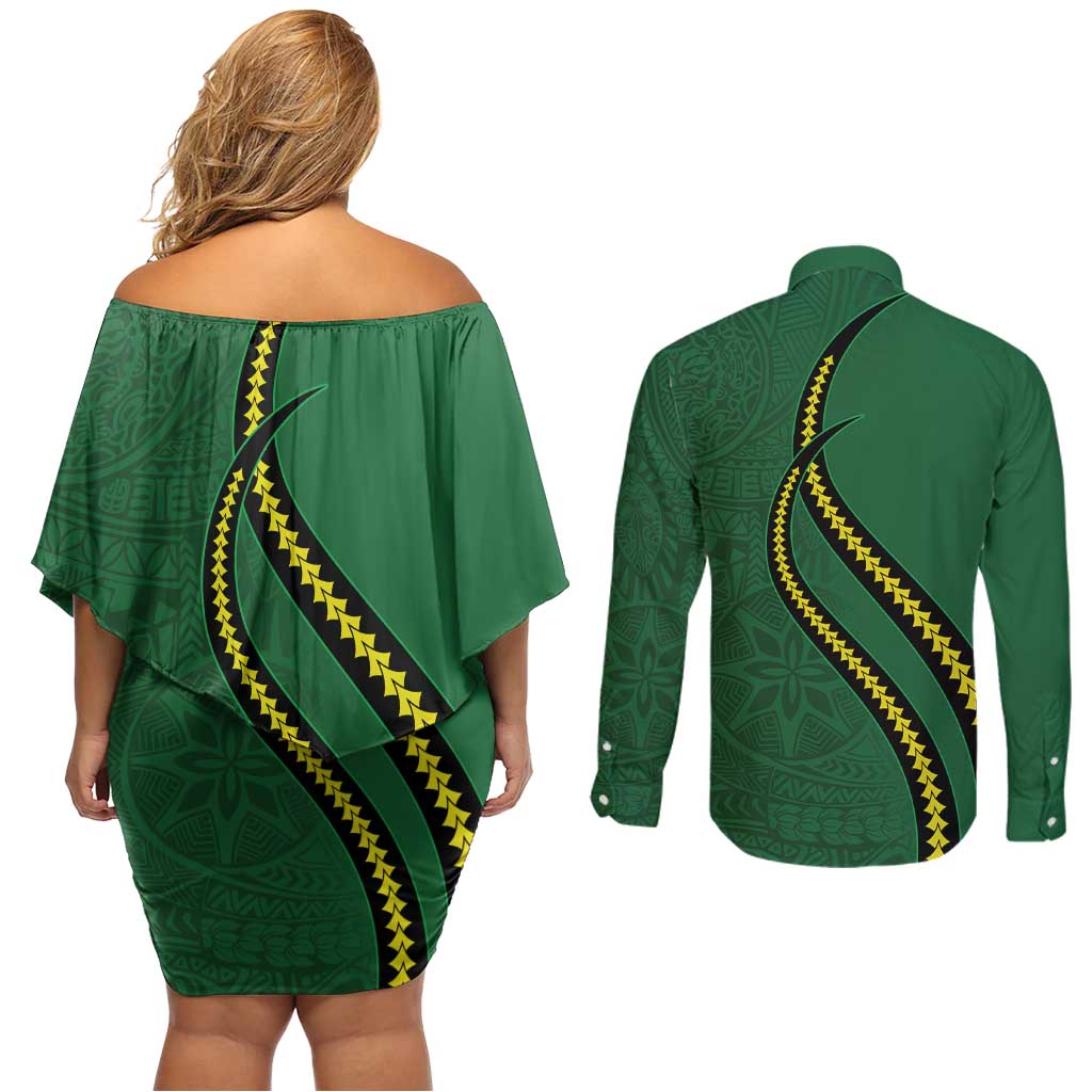 Manua Islands Polynesian Style Couples Matching Off Shoulder Short Dress and Long Sleeve Button Shirt LT9 - Polynesian Pride