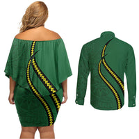 Manua Islands Polynesian Style Couples Matching Off Shoulder Short Dress and Long Sleeve Button Shirt LT9 - Polynesian Pride