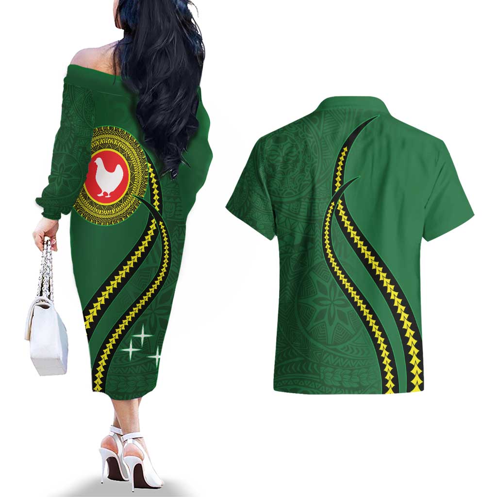 Manua Islands Polynesian Style Couples Matching Off The Shoulder Long Sleeve Dress and Hawaiian Shirt LT9 - Polynesian Pride