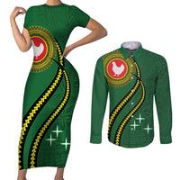 Manua Islands Polynesian Style Couples Matching Short Sleeve Bodycon Dress and Long Sleeve Button Shirt LT9 Green - Polynesian Pride