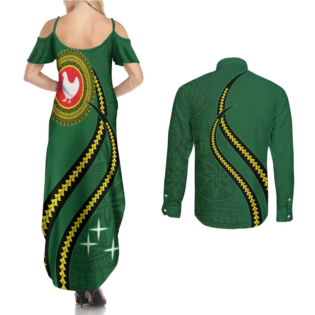 Manua Islands Polynesian Style Couples Matching Summer Maxi Dress and Long Sleeve Button Shirt LT9 - Polynesian Pride