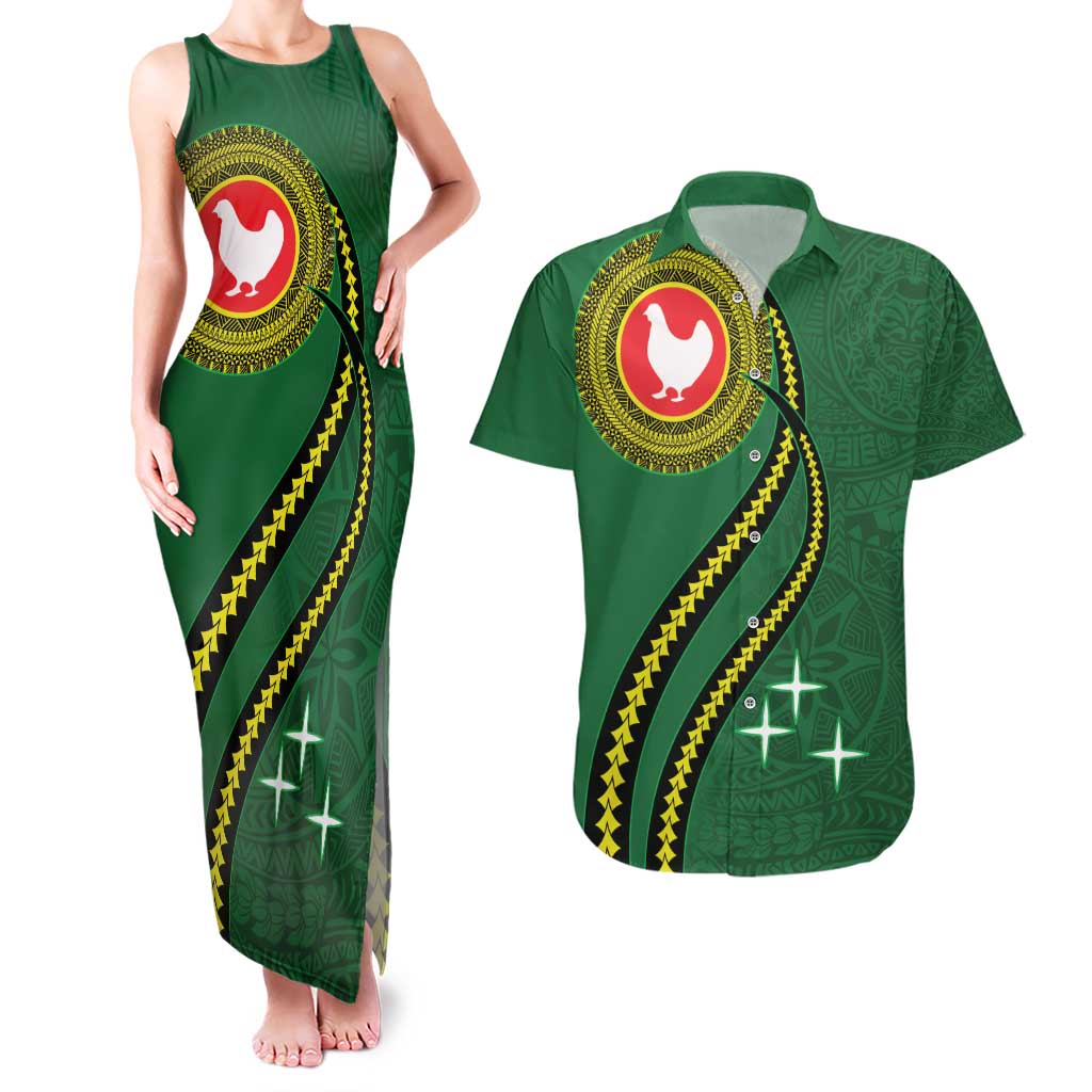 Manua Islands Polynesian Style Couples Matching Tank Maxi Dress and Hawaiian Shirt LT9 Green - Polynesian Pride