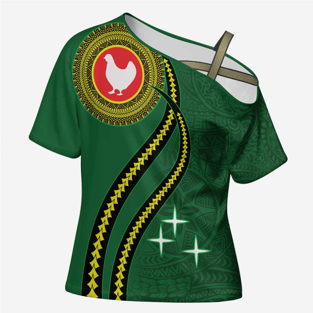 Manua Islands Polynesian Style Cross Shoulder Shirt LT9 Female Green - Polynesian Pride