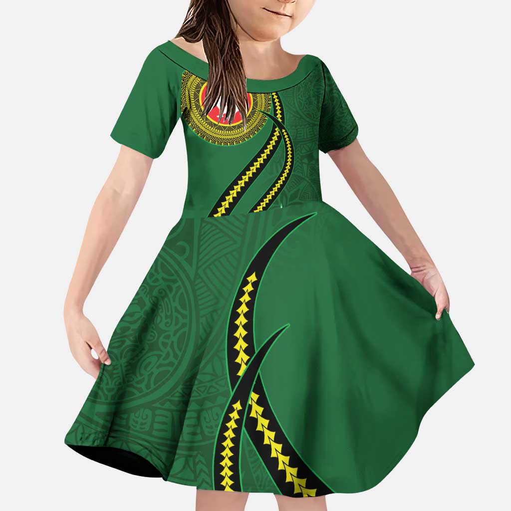 Manua Islands Polynesian Style Family Matching Puletasi and Hawaiian Shirt LT9 Daughter's Dress Green - Polynesian Pride