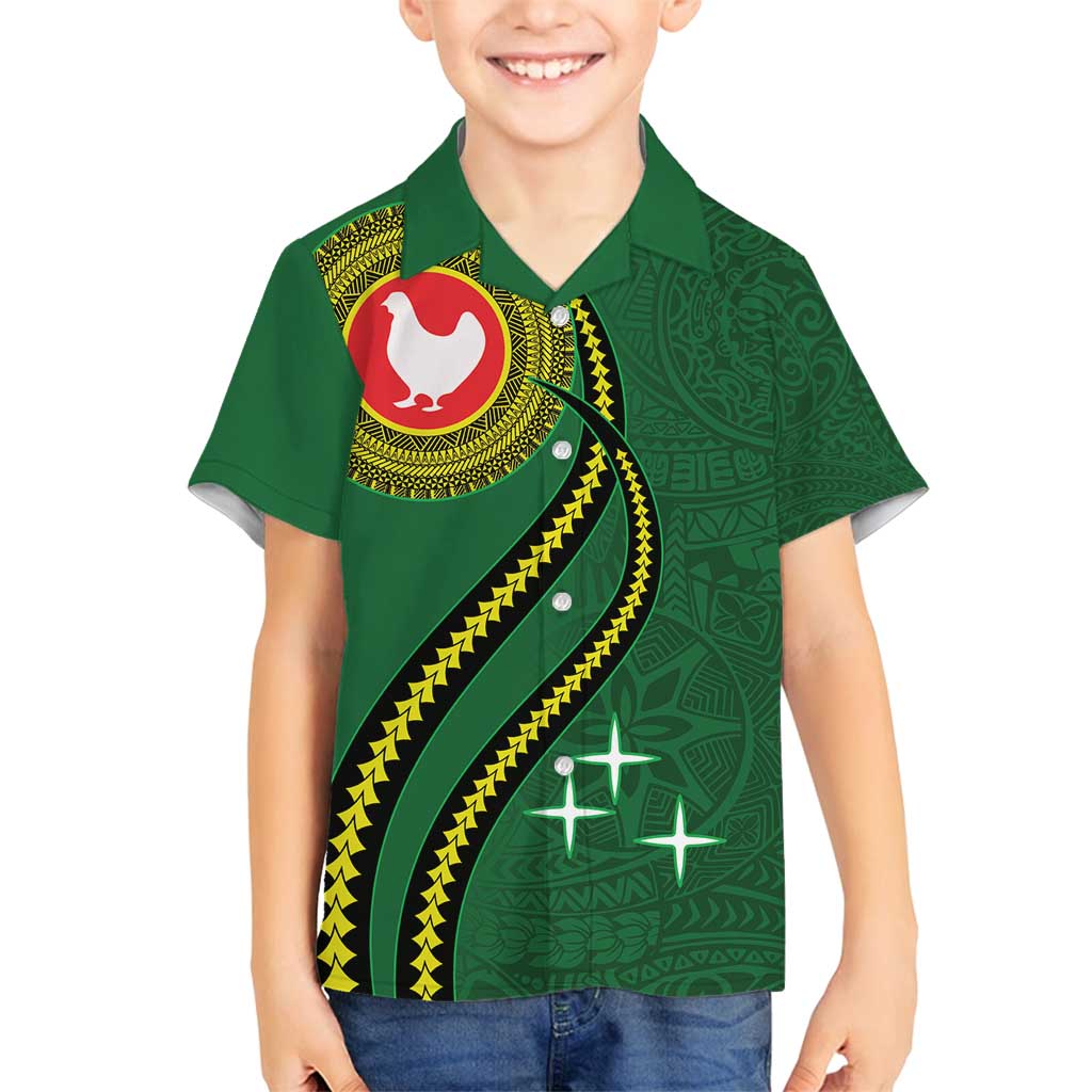 Manua Islands Polynesian Style Family Matching Puletasi and Hawaiian Shirt LT9 Son's Shirt Green - Polynesian Pride
