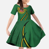 Manua Islands Polynesian Style Family Matching Summer Maxi Dress and Hawaiian Shirt LT9 Daughter's Dress Green - Polynesian Pride