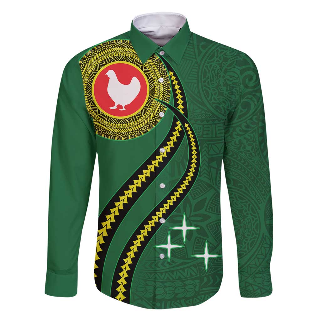 Manua Islands Polynesian Style Family Matching Summer Maxi Dress and Hawaiian Shirt LT9 Dad's Shirt - Long Sleeve Green - Polynesian Pride