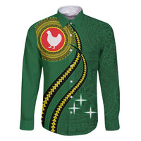 Manua Islands Polynesian Style Family Matching Summer Maxi Dress and Hawaiian Shirt LT9 Dad's Shirt - Long Sleeve Green - Polynesian Pride