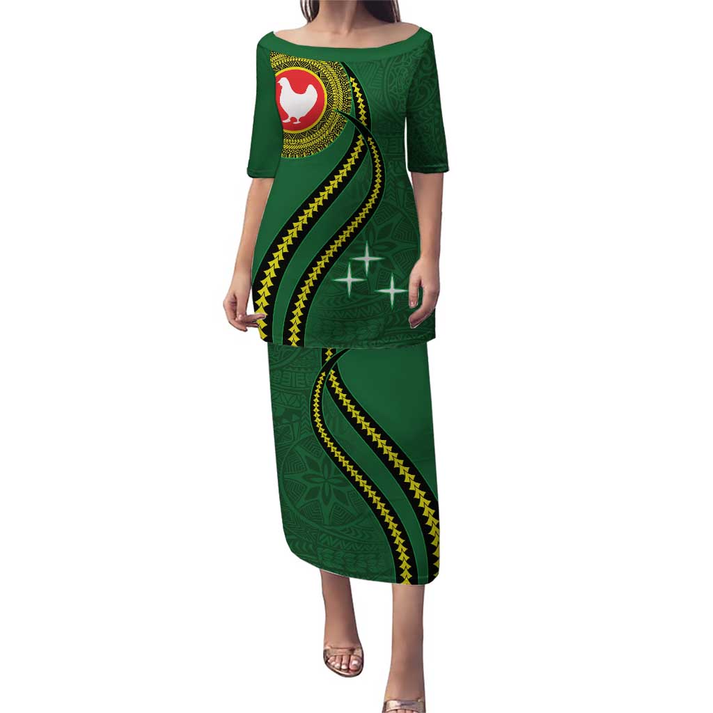Manua Islands Polynesian Style Puletasi LT9 Long Dress Green - Polynesian Pride