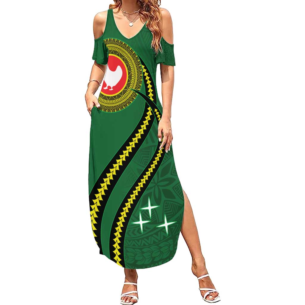 Manua Islands Polynesian Style Summer Maxi Dress LT9 Women Green - Polynesian Pride