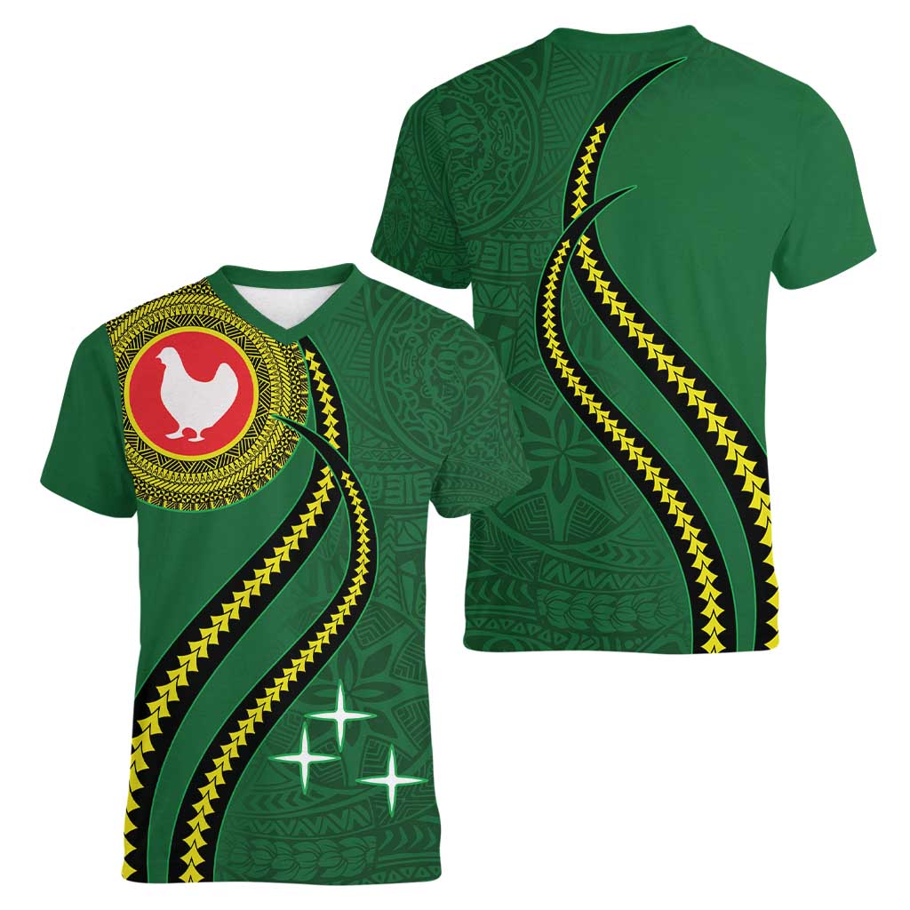 Manua Islands Polynesian Style Women V-Neck T-Shirt