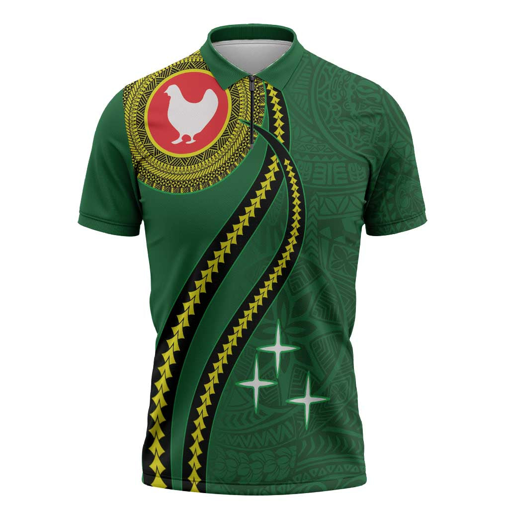 Manua Islands Polynesian Style Zipper Polo Shirt LT9 Green - Polynesian Pride