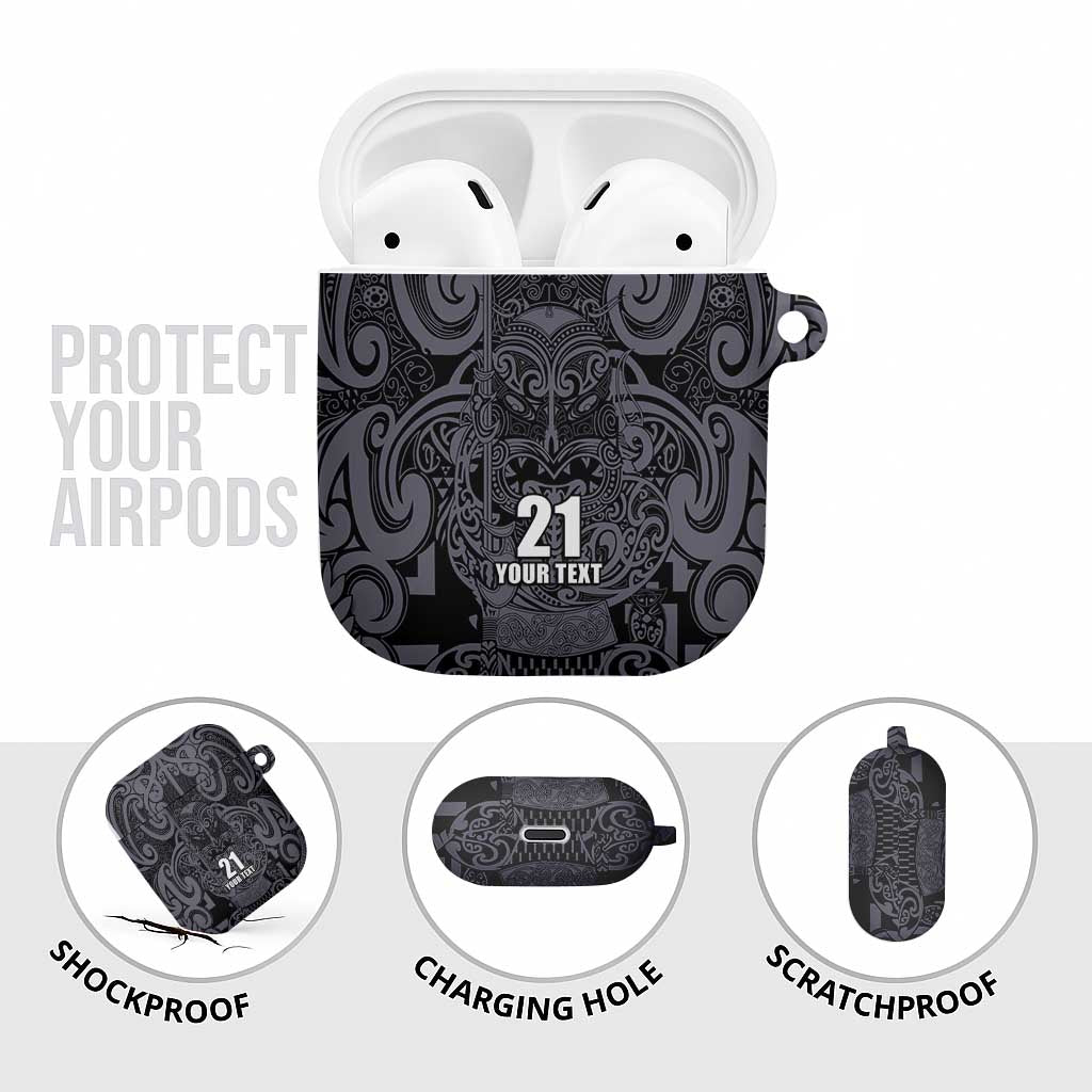 Custom New Zealand Taiaha Maori AirPods Case Minimalist Silver Fern All Black - Polynesian Pride