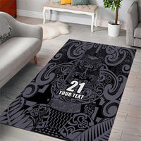 Custom New Zealand Taiaha Maori Area Rug Minimalist Silver Fern All Black - Polynesian Pride