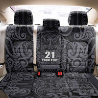 Custom New Zealand Taiaha Maori Back Car Seat Cover Minimalist Silver Fern All Black - Polynesian Pride