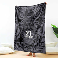 Custom New Zealand Taiaha Maori Blanket Minimalist Silver Fern All Black - Polynesian Pride
