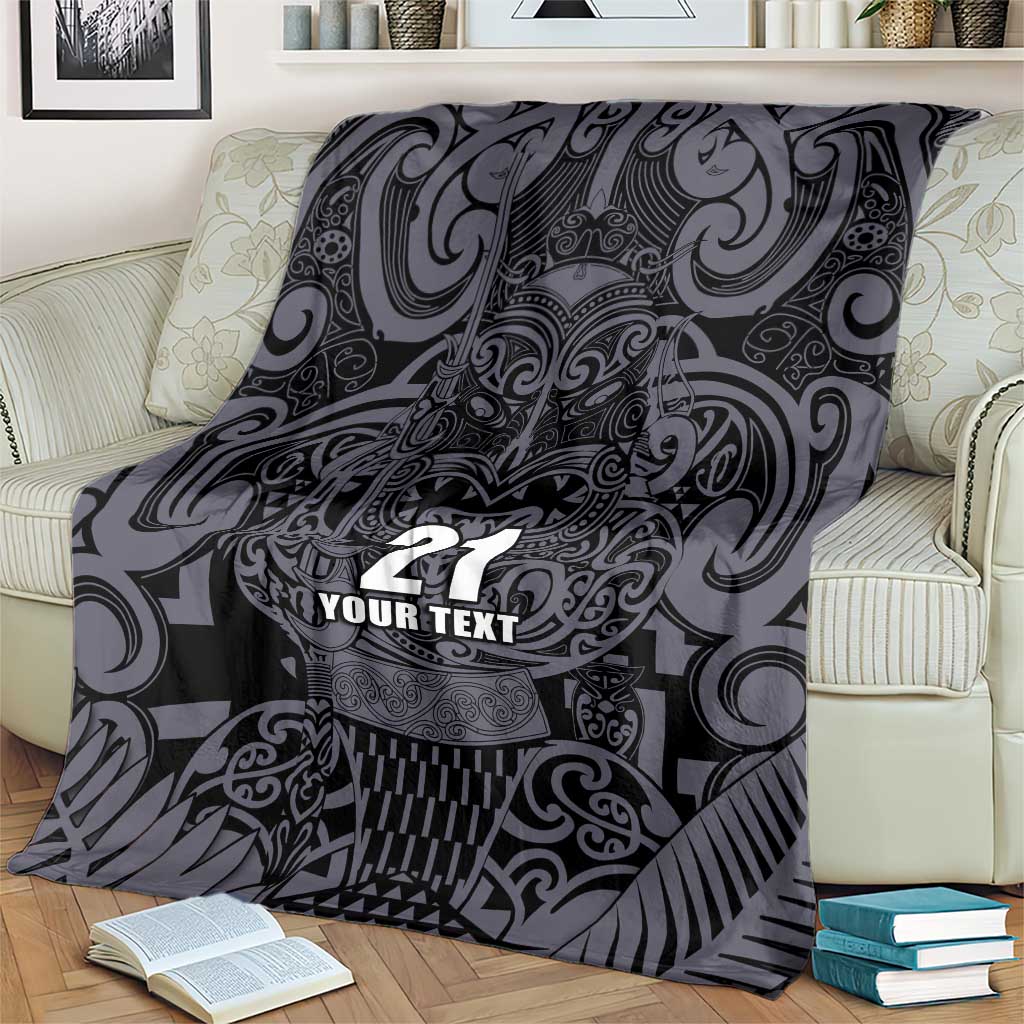 Custom New Zealand Taiaha Maori Blanket Minimalist Silver Fern All Black - Polynesian Pride