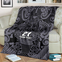 Custom New Zealand Taiaha Maori Blanket Minimalist Silver Fern All Black - Polynesian Pride