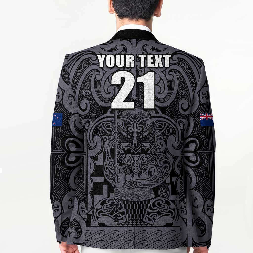 Custom New Zealand Taiaha Maori Blazer Minimalist Silver Fern All Black - Polynesian Pride