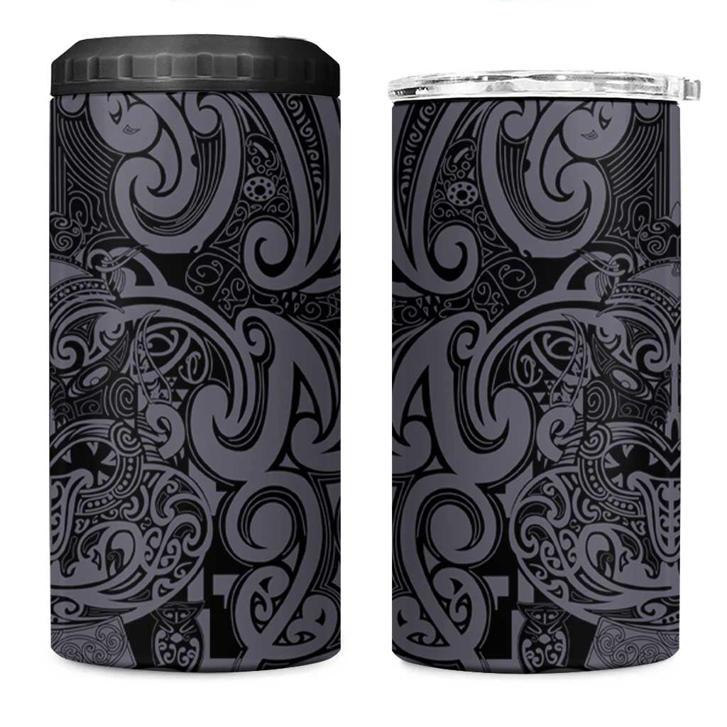 New Zealand Taiaha Maori 4 in 1 Can Cooler Tumbler Minimalist Silver Fern All Black