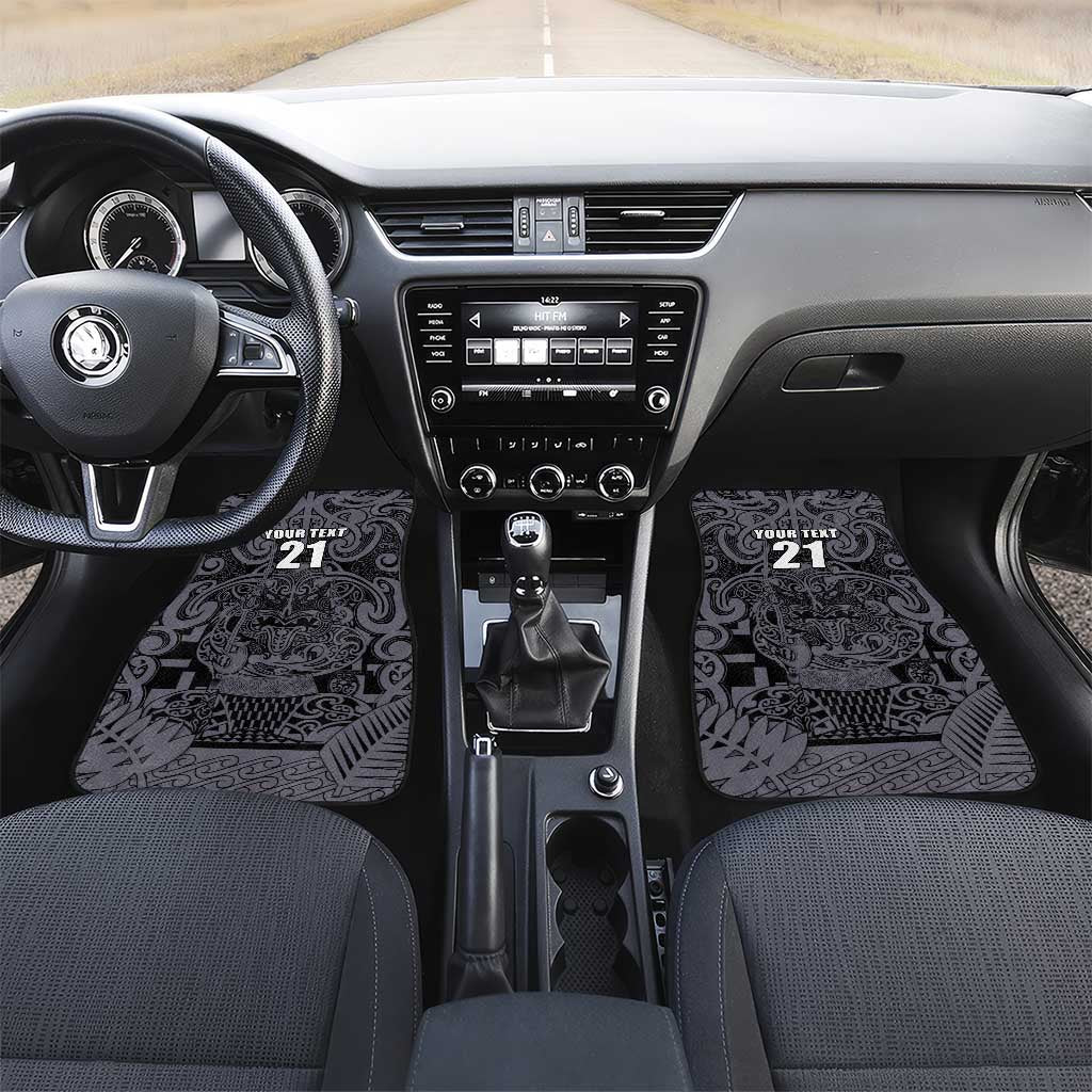 Custom New Zealand Taiaha Maori Car Mats Minimalist Silver Fern All Black - Polynesian Pride