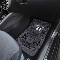 Custom New Zealand Taiaha Maori Car Mats Minimalist Silver Fern All Black - Polynesian Pride