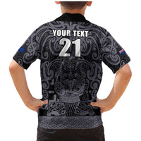 Custom New Zealand Taiaha Maori Family Matching Mermaid Dress and Hawaiian Shirt Minimalist Silver Fern All Black - Polynesian Pride