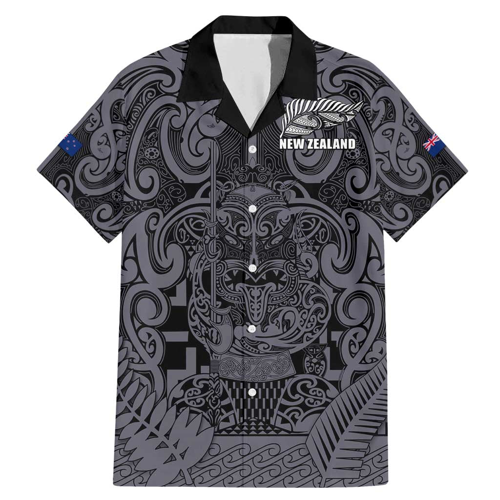 Custom New Zealand Taiaha Maori Family Matching Mermaid Dress and Hawaiian Shirt Minimalist Silver Fern All Black - Polynesian Pride