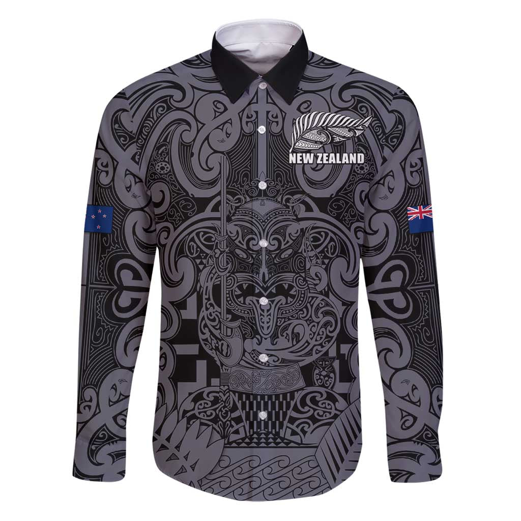 Custom New Zealand Taiaha Maori Family Matching Puletasi and Hawaiian Shirt Minimalist Silver Fern All Black - Polynesian Pride