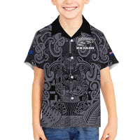 Custom New Zealand Taiaha Maori Family Matching Puletasi and Hawaiian Shirt Minimalist Silver Fern All Black - Polynesian Pride