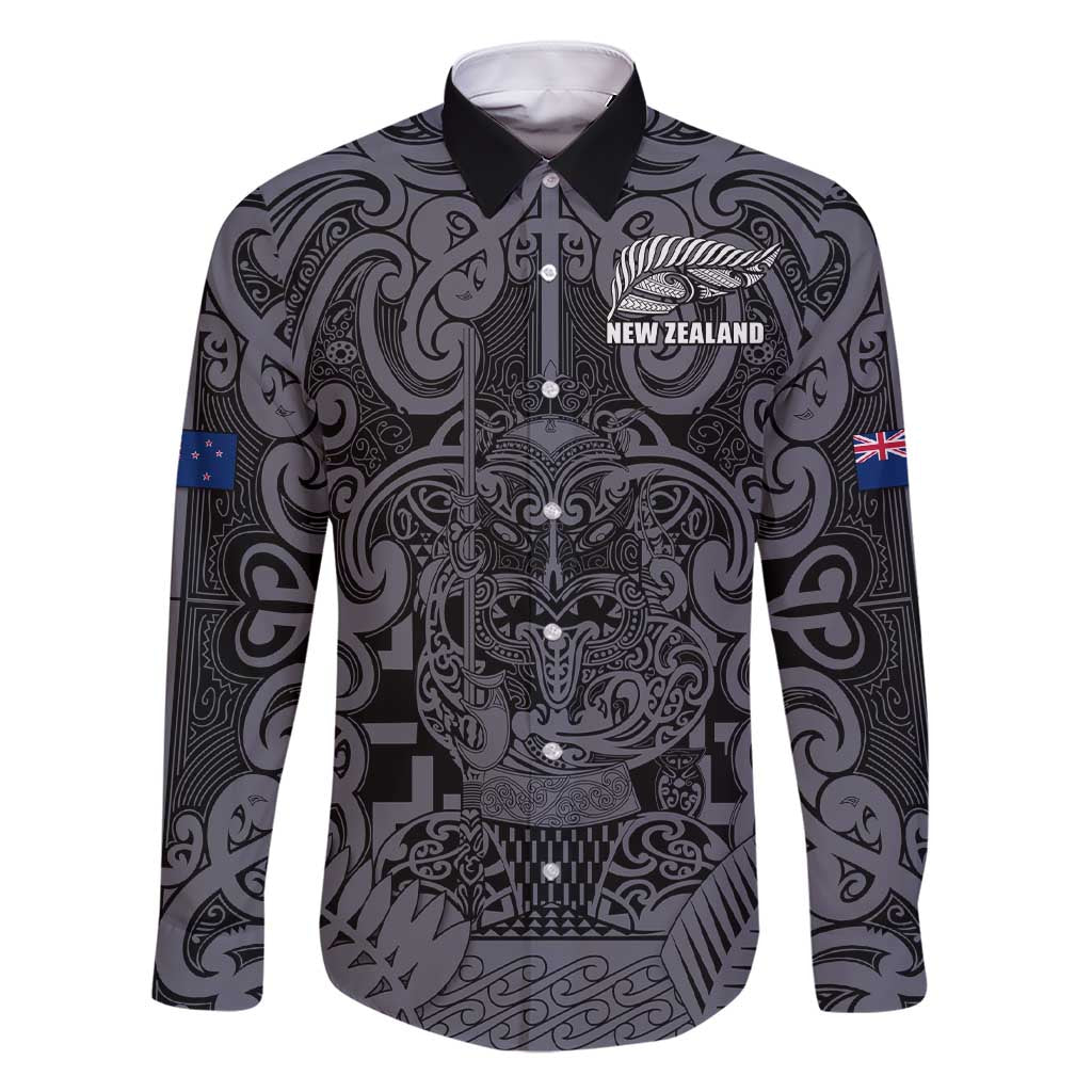 Custom New Zealand Taiaha Maori Family Matching Short Sleeve Bodycon Dress and Hawaiian Shirt Minimalist Silver Fern All Black - Polynesian Pride